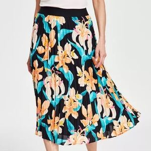 I.N.C Pleated Floral-Print Midi Skirt